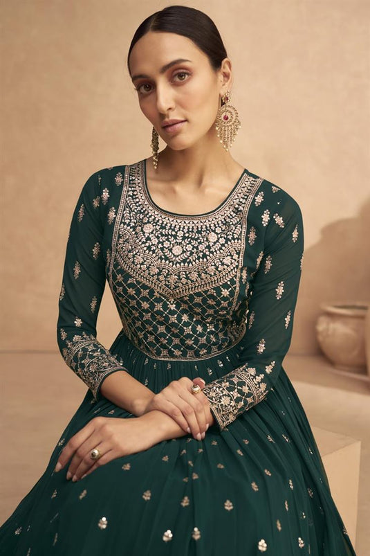 Georgette Fabric Green Color Excellent Gown With Dupatta