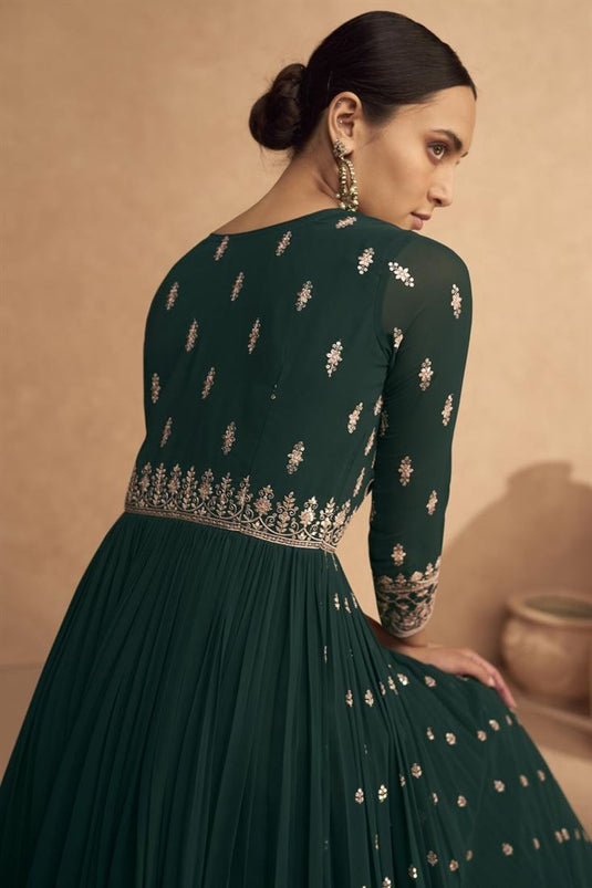 Georgette Fabric Green Color Excellent Gown With Dupatta