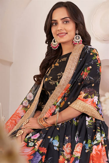 Marvelous Black Color Georgette Fabric Lehenga With Printed Work
