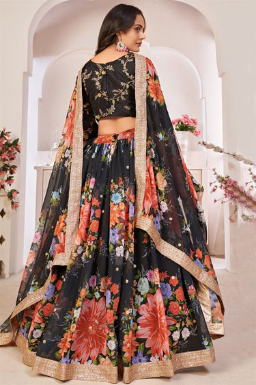 Marvelous Black Color Georgette Fabric Lehenga With Printed Work