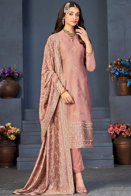 Peach Ceremonial Vichitra Fabric Salwar Suit