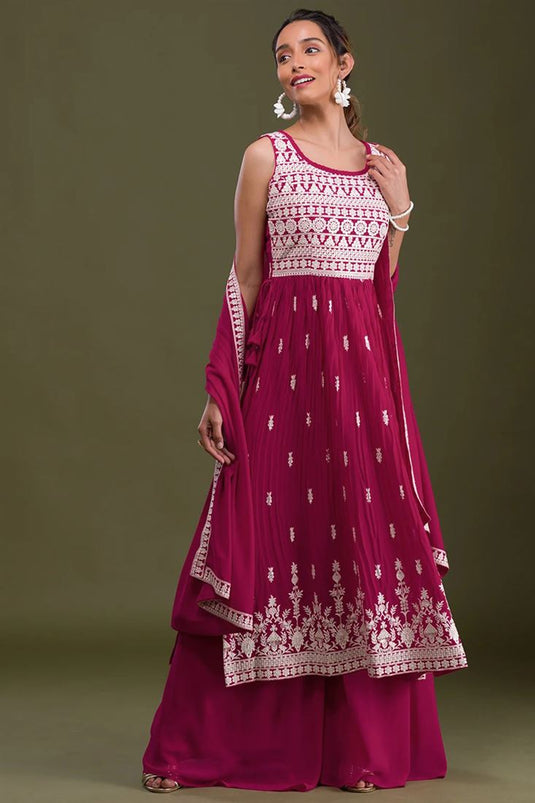 Rani Pink Embroidered Georgette Palazzo Suit