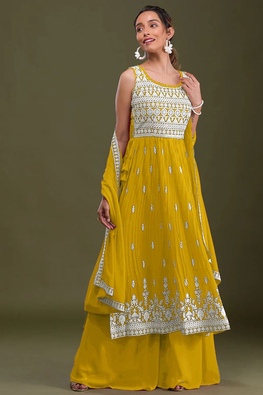 Lemon Yellow Function Look Georgette Palazzo Suit