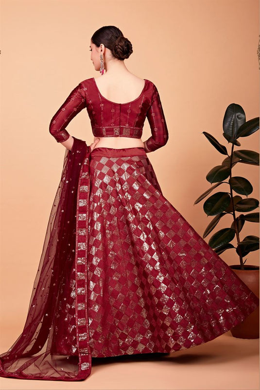 Soothing Sequins Work On Red Color Art Silk Lehenga