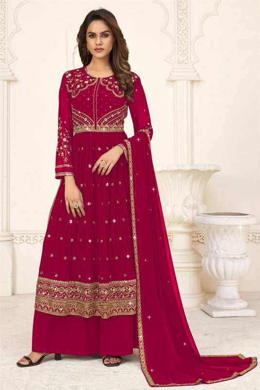 Georgette Fabric Red Color Beatific Look Palazzo Suit