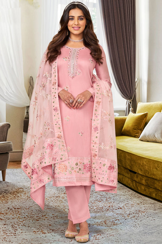 Ginni Kapoor Festive Look Pink Color Viscose Silk Alluring Salwar Suit