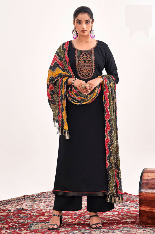 Rayon Fabric Black Color Casual Elegant Salwar Suit