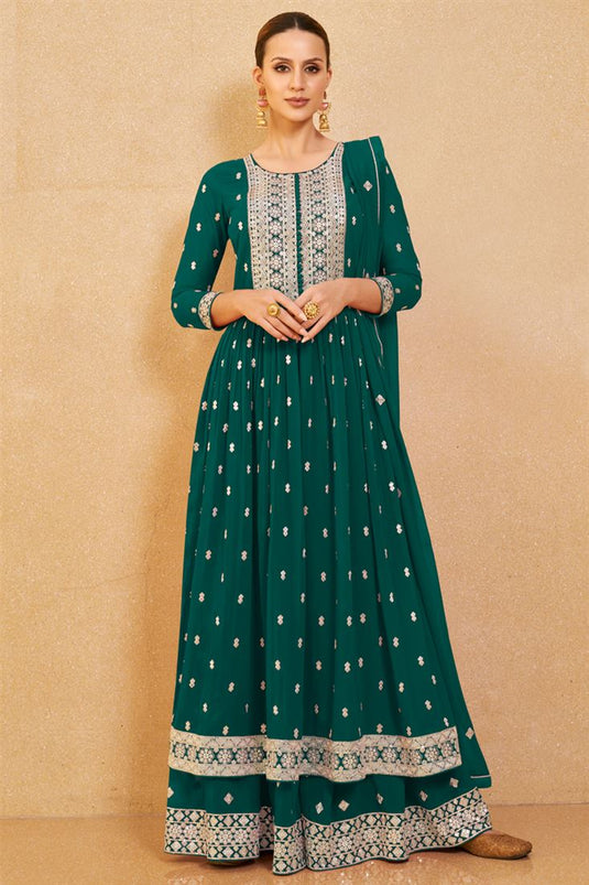 Georgette Green Color Supreme Palazzo Suit For Function