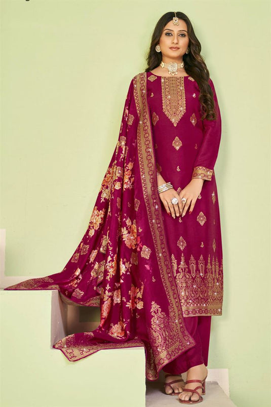 Trendy Fancy Fabric Burgundy Color Festive Wear Palazzo Suit