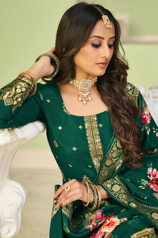Exclusive Green Color Festive Wear Palazzo Suit In Fancy Fabric