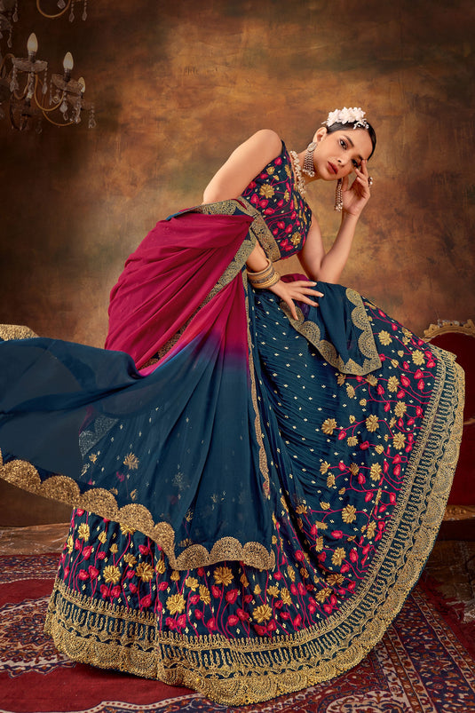 Teal Color Wedding Lehenga Choli In Georgette Fabric