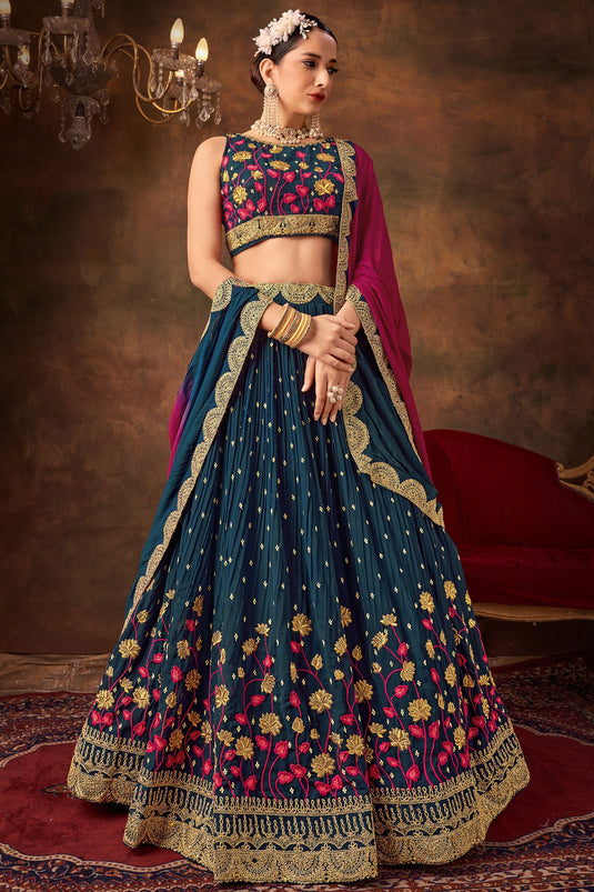 Teal Color Wedding Lehenga Choli In Georgette Fabric