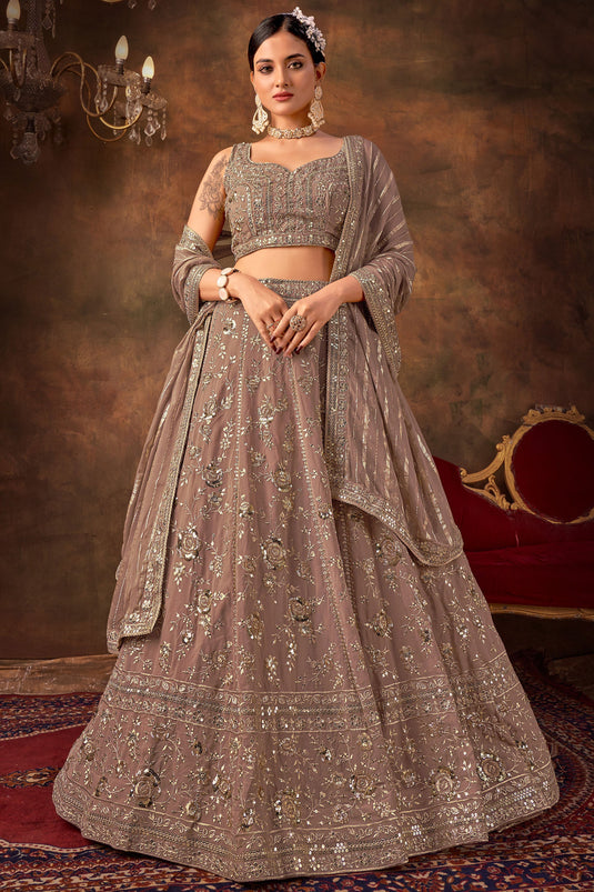 Georgette Fabric Brown Lehenga Choli For Wedding Function