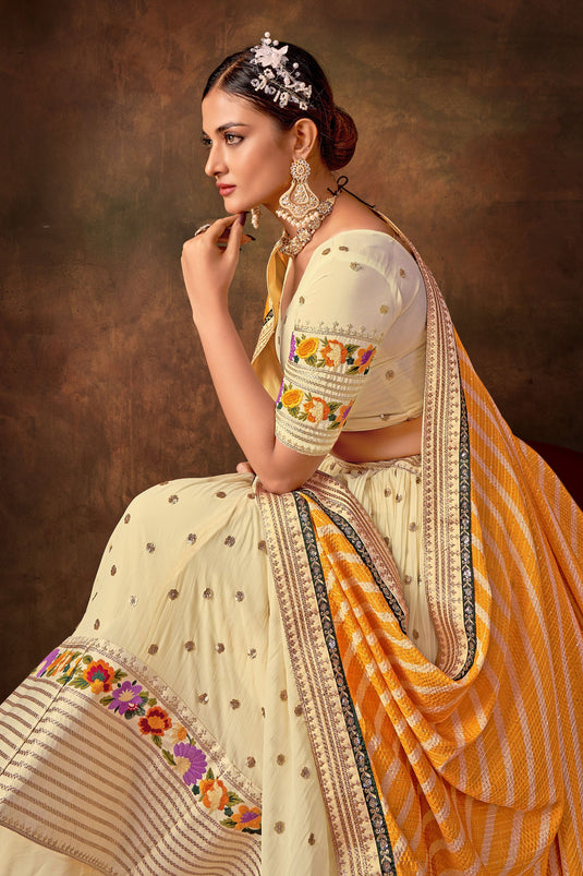 Off White Color Embroidered Wedding Wear Lehenga Choli In Georgette Fabric