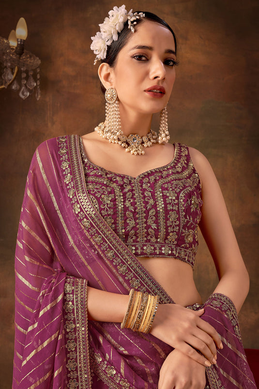 Embroidered Pink Color Designer Lehenga Choli In Georgette Fabric