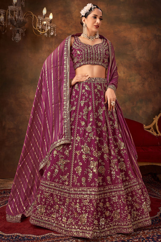 Embroidered Pink Color Designer Lehenga Choli In Georgette Fabric