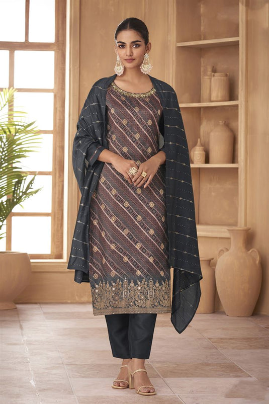 Grey Color Attractive Digital Printed Art Silk Salwar Suit