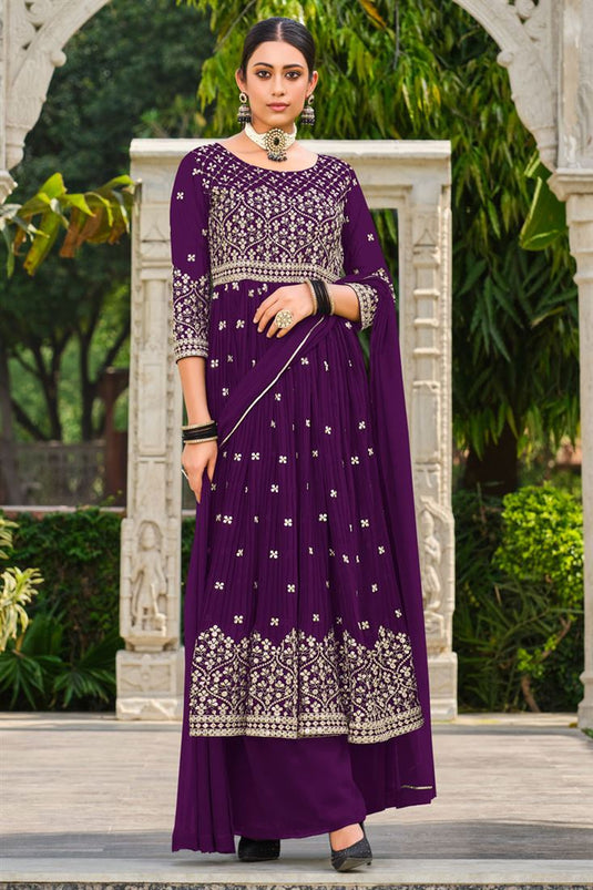 Georgette Tempting Purple Color Readymade Palazzo Suit