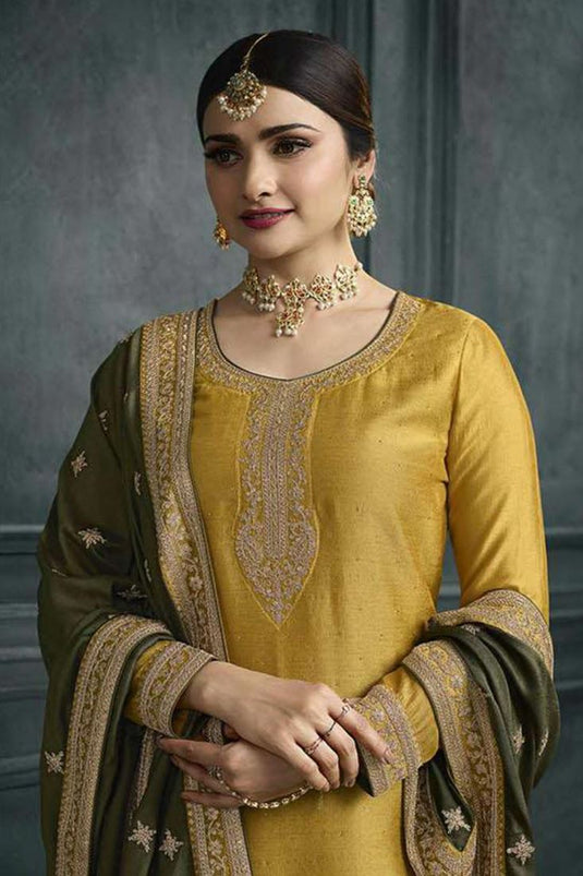 Prachi Desai Fascinating Mustard Color Georgette Palazzo Suit