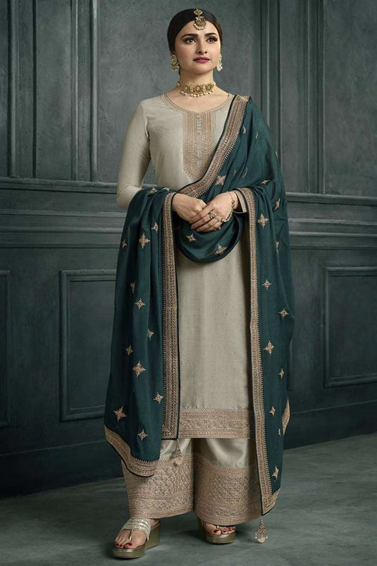 Prachi Desai Dazzling Georgette Grey Color Palazzo Suit