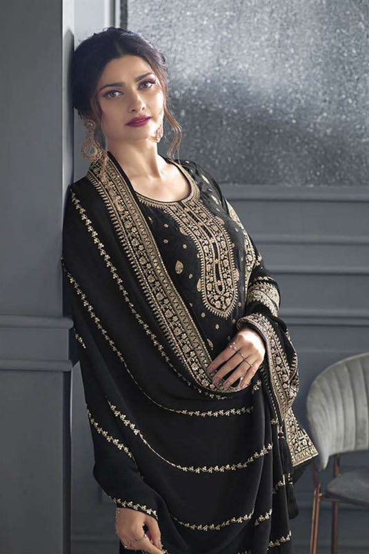 Prachi Desai Jacquard Fabric Black Color Fantastic Palazzo Suit