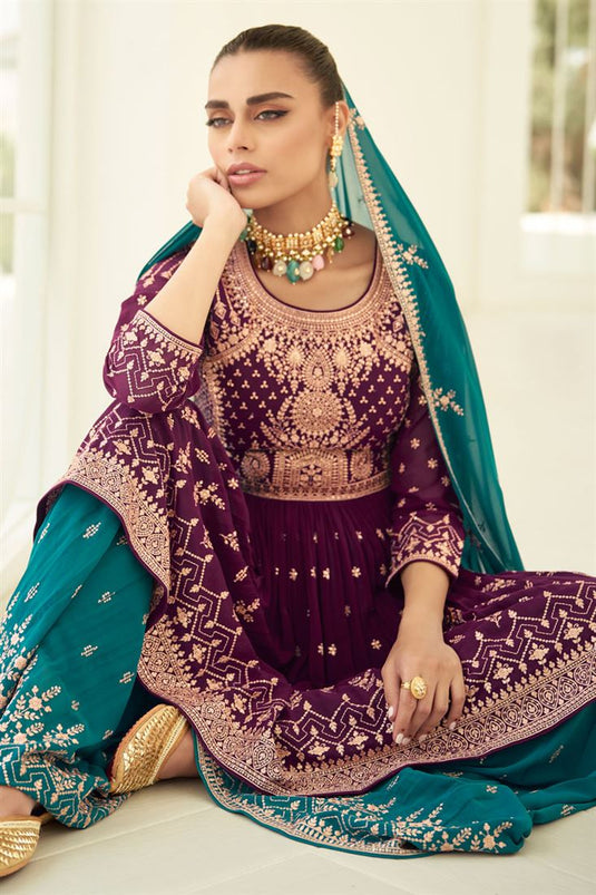 Georgette Fabric Purple Color Attractive Readymade Sharara Suit