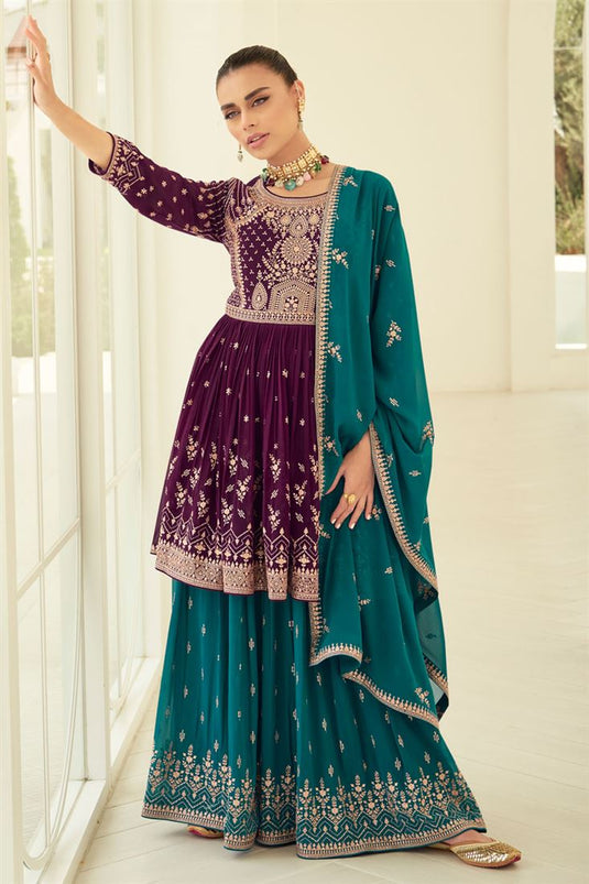 Georgette Fabric Purple Color Attractive Readymade Sharara Suit