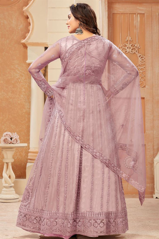 Pink Color Embroidered Trendy Anarklai Suit In Net Fabric