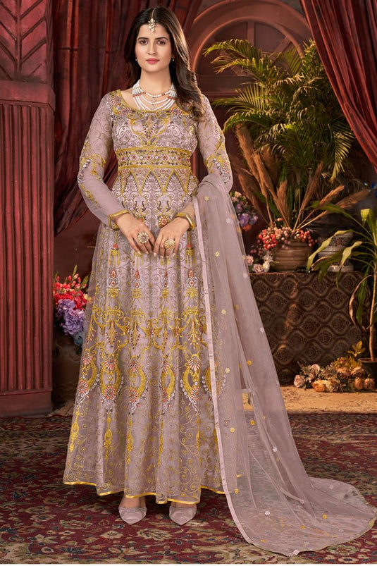 Komal Vora Charming Lavender Color Net Fabric Anarkali Suit For Function