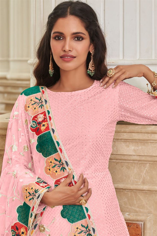 Vartika Singh Fascinating Pink Color Georgette Palazzo Suit