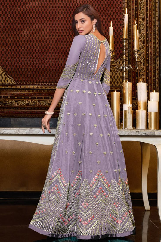 Alluring Net Fabric Lavender Color Function Wear Anarkali Suit