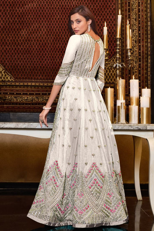 Excellent Net Fabric Off White Color Function Wear Anarkali Suit