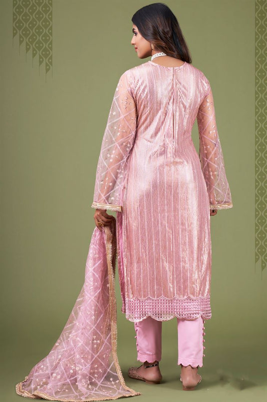 Graceful Sequins Work Pink Color Net Salwar Suit