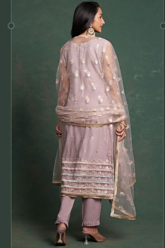 Fascinating Lavender Color Net Fabric Function Wear Salwar Suit