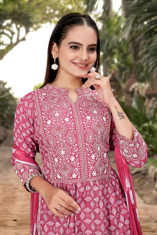 Casual Wear Afghani Inspired Pink Color Salwar Suit In Rayon