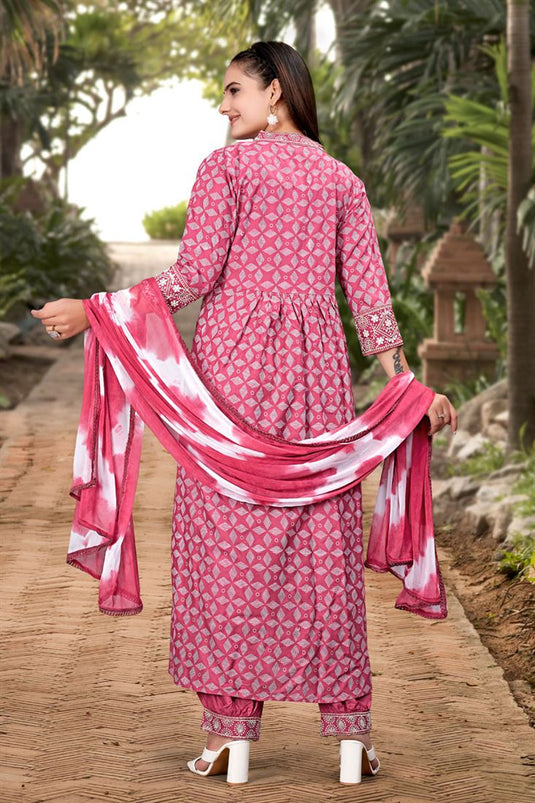 Casual Wear Afghani Inspired Pink Color Salwar Suit In Rayon