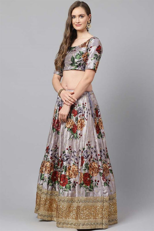 Grey Color Function Wear Floral Digital Printed Charismatic Lehenga In Art Silk Fabric