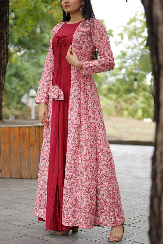 Rayon Fabric Function Wear Charismatic Readymade Gown With Shrug In Pink Color