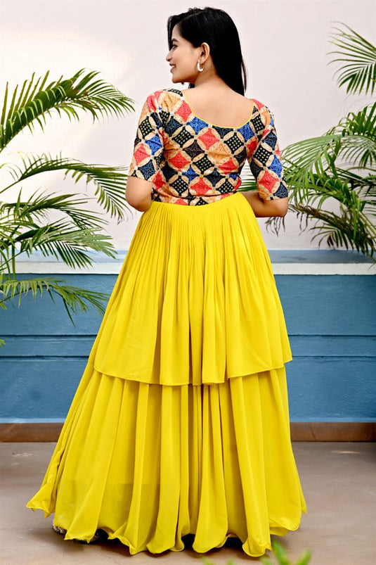 Attractive Georgette Fabric Yellow Color Printed Gown