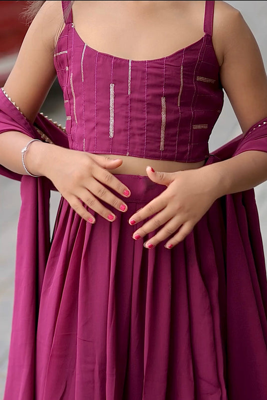 Georgette Engaging Magenta Color Festive Wear Sequins Work Readymade Kids Lehenga Choli
