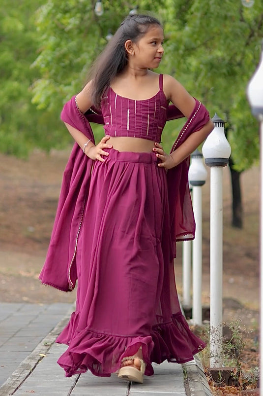 Georgette Engaging Magenta Color Festive Wear Sequins Work Readymade Kids Lehenga Choli