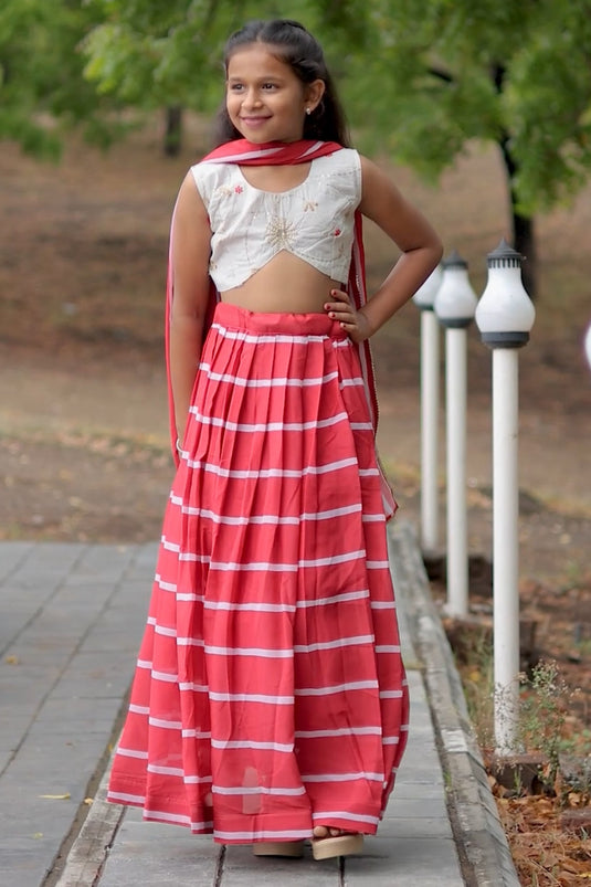 Sangeet Wear Georgette Fabric Red Color Captivating Readymade Kids Lehenga Choli