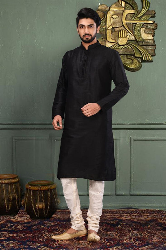 Black Color Festive Wear Readymade Men Stylish Kurta Pyjama