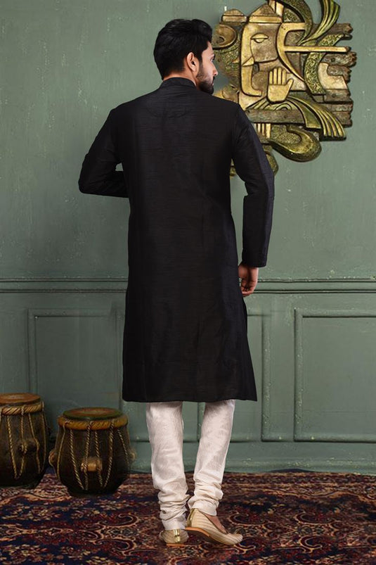 Art Silk Black Magnificent Readymade Men Kurta Pyjama For Sangeet Wear