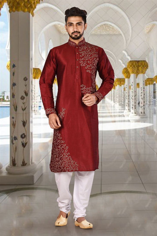 Art Silk Reception Wear Readymade Kurta Pyjama For Men