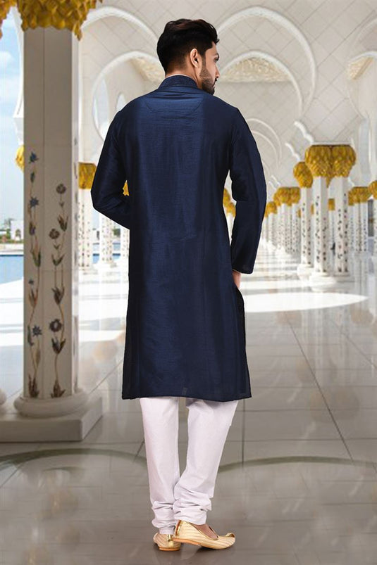 Stunning Navy Blue Readymade Men Kurta Pyjama