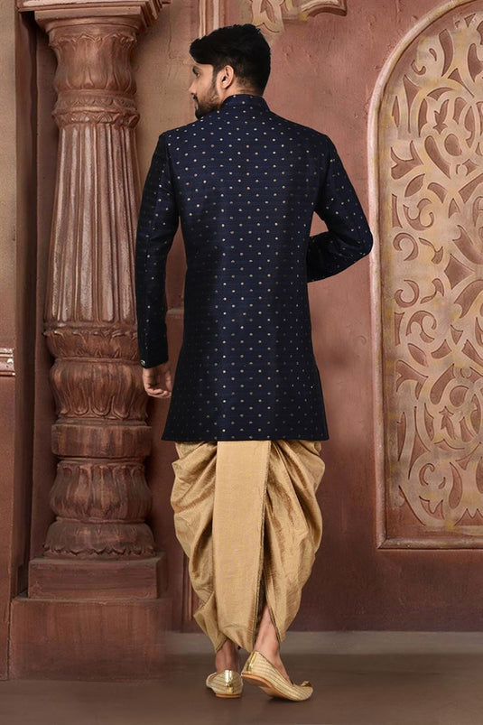 Gorgeous Cotton Fabric Reception Wear Readymade Dhoti Style Indo Western For Men