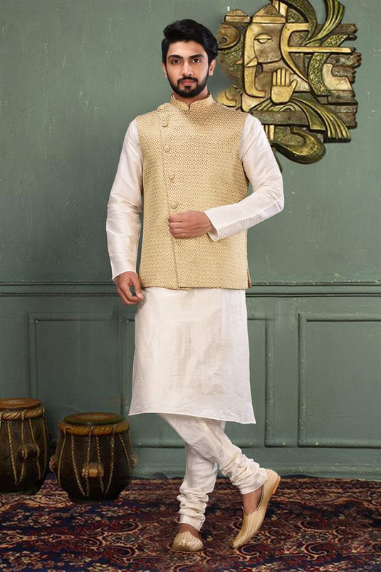 Beige Fancy Fabric Sangeet Wear Trendy Readymade Men Jacket