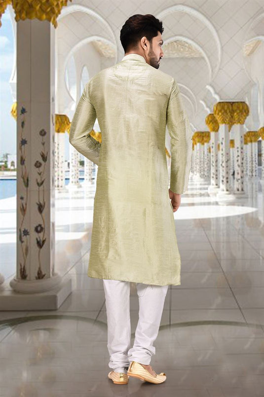 Festive Wear Readymade Kurta Pyjama For Men In Sea Green Art Silk Fabric