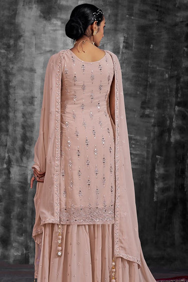 Georgette Fabric Peach Function Look Elegant Sharara Suit